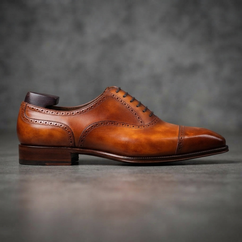 Tan Leather Enzo Brogue Oxford - Italian