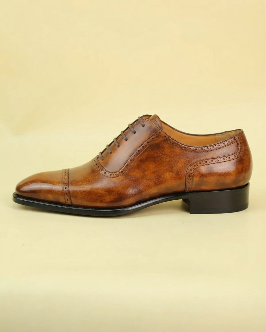 Tan Leather Adrian Brogue Oxford - Italian