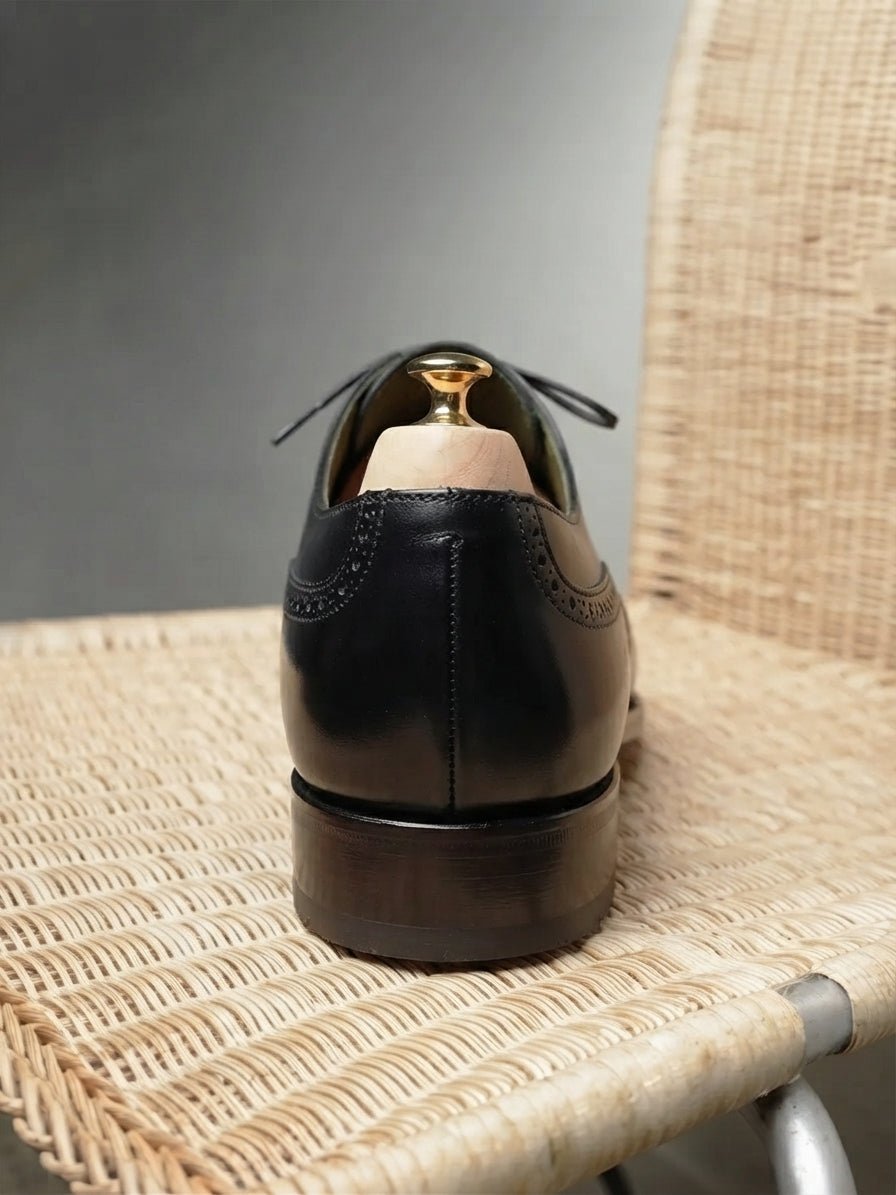 Black Leather Giovanni Brogue Oxford - Italian