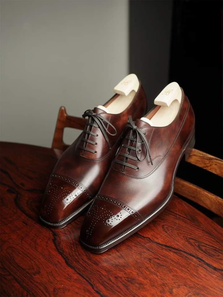 Brown Leather Valentino Brogue Oxford - Italian