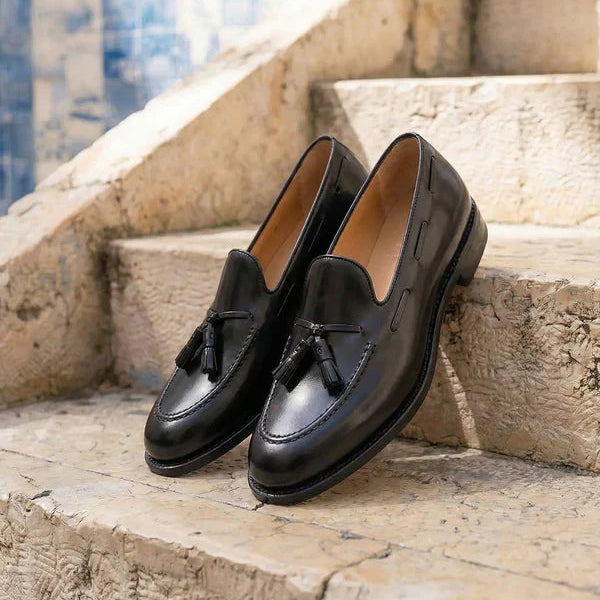 Black Leather Fabio Tassel Loafer
