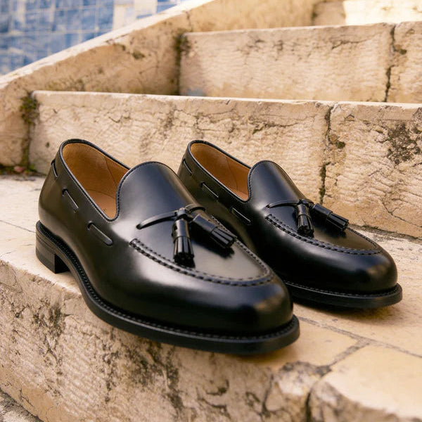 Black Leather Fabio Tassel Loafer