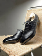Black Leather Giovanni Brogue Oxford - Italian