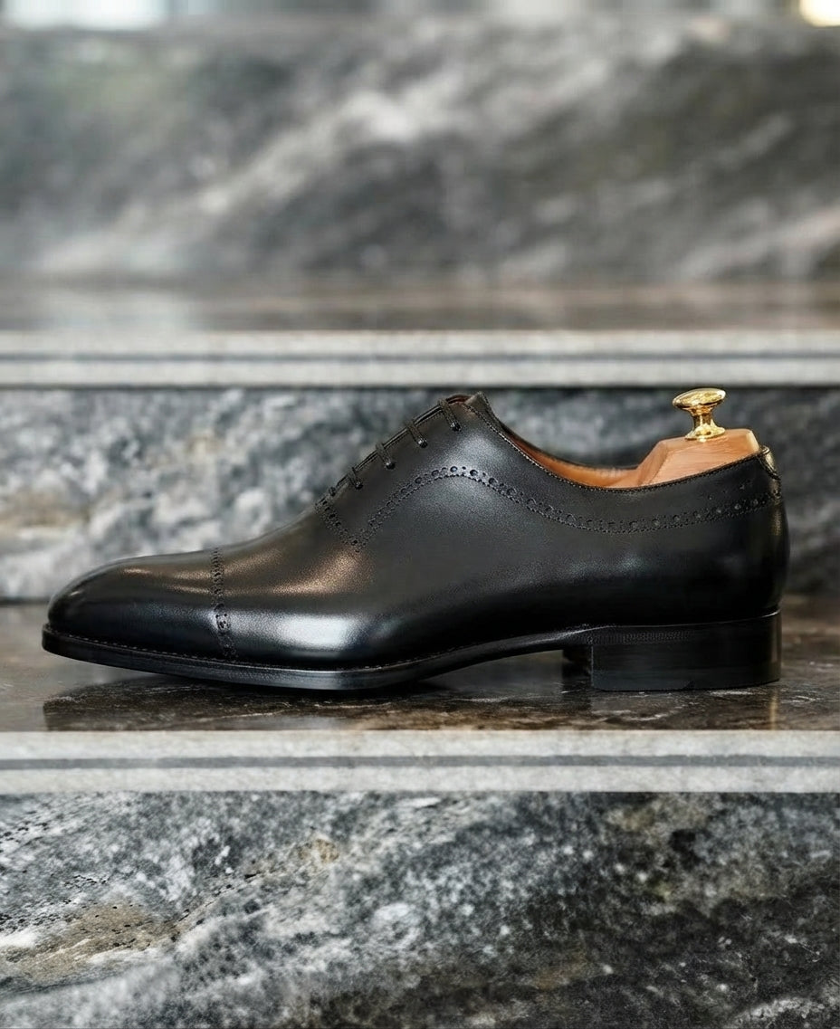 Black Leather Federico Brogue Oxford - Italian