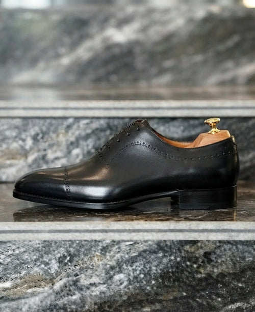 Black Leather Federico Brogue Oxford - Italian