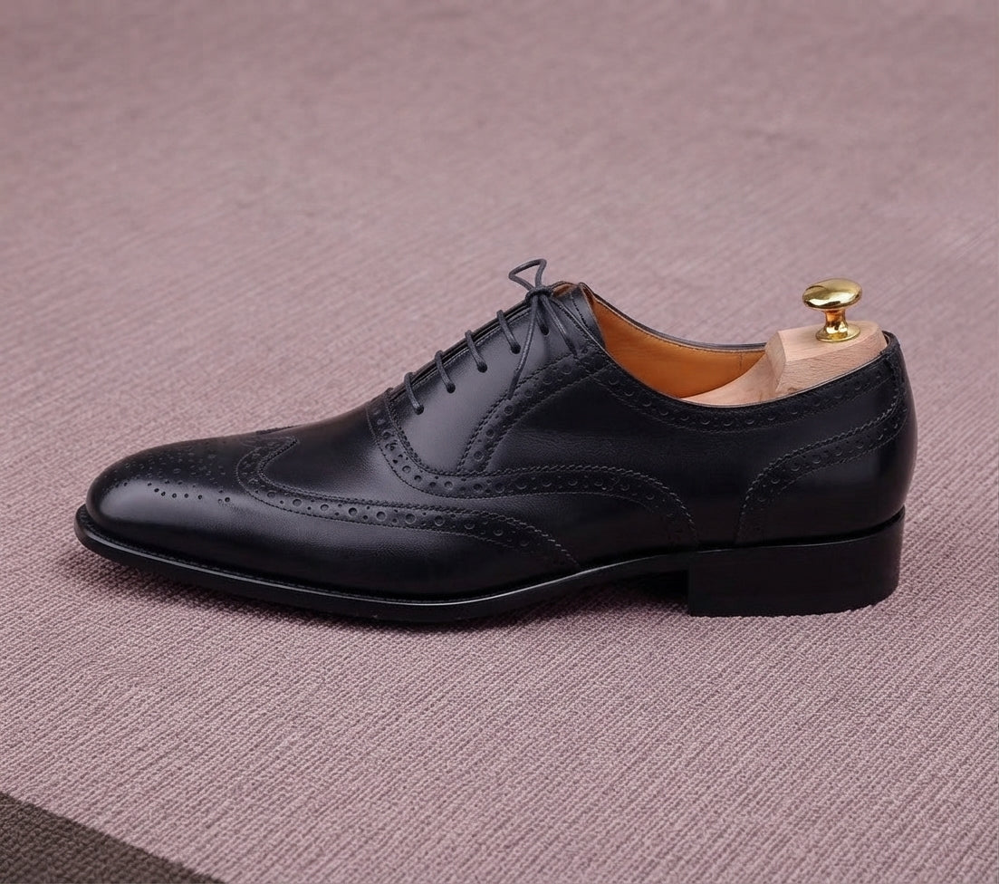 Black Leather Sebastian Brogue Oxford - Italian