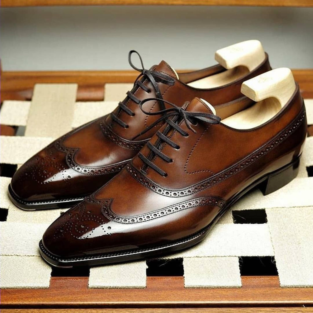 Brown Leather Alessio Brogue Oxford - Italian