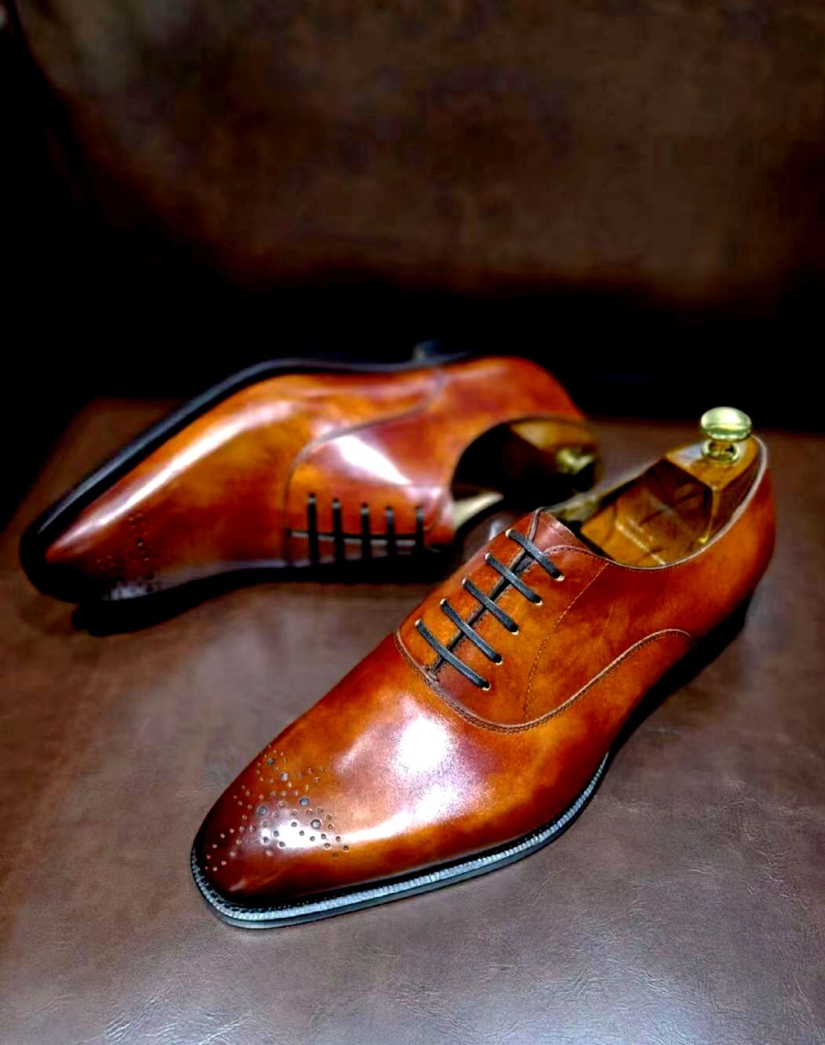 Tan Leather Emilio Brogue Oxford - Italian