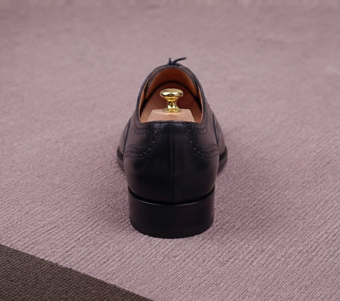 Black Leather Sebastian Brogue Oxford - Italian