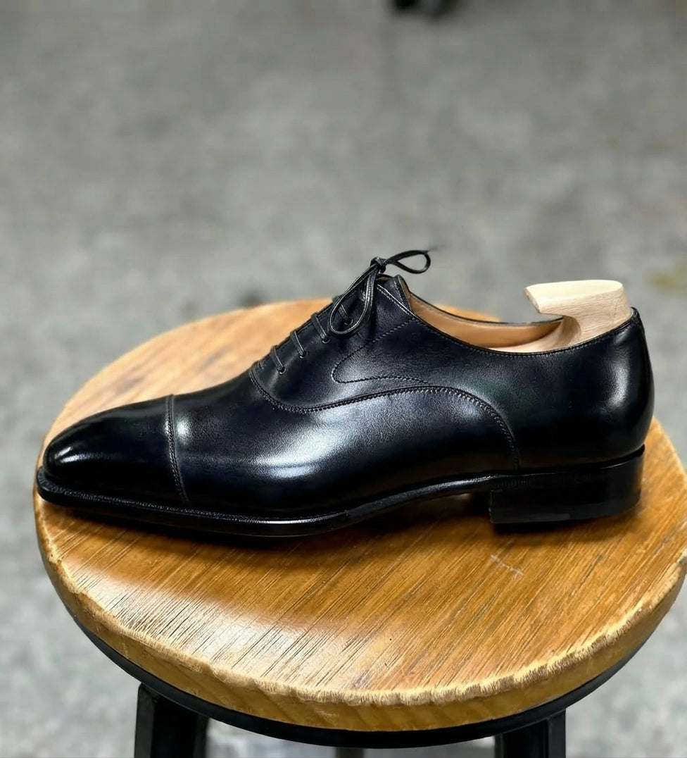 Black Leather Sterling Oxford - Italian