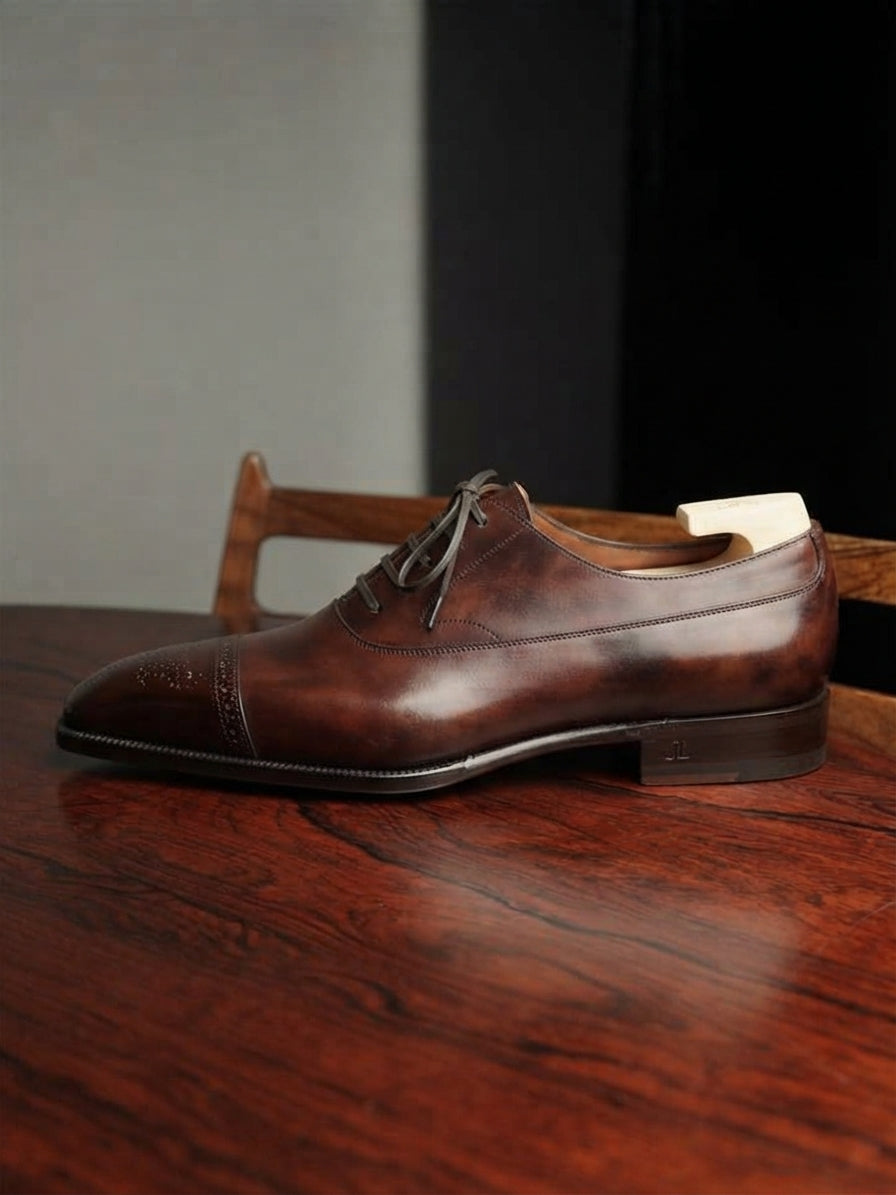 Brown Leather Valentino Brogue Oxford - Italian
