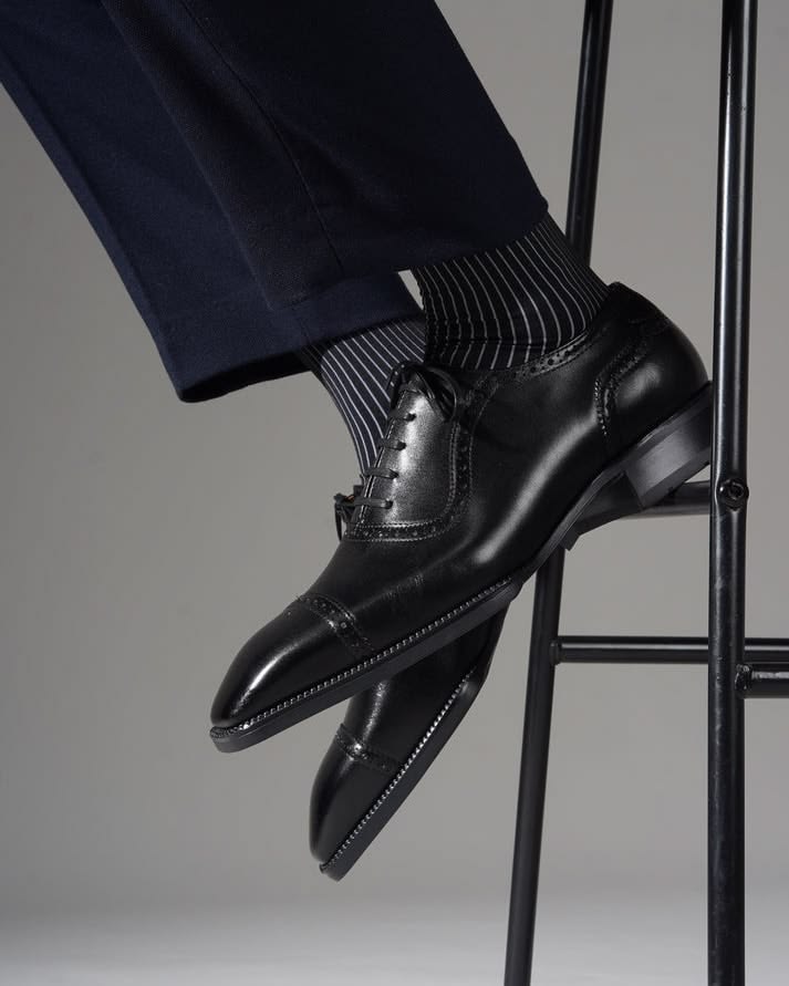 Black Leather Sardegna Brogue Oxford - Italian