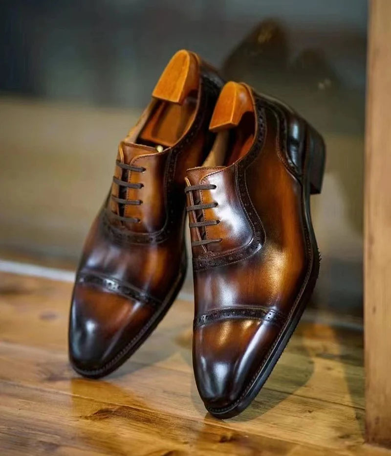 Tan Leather Rafael Brogue Oxford - Italian