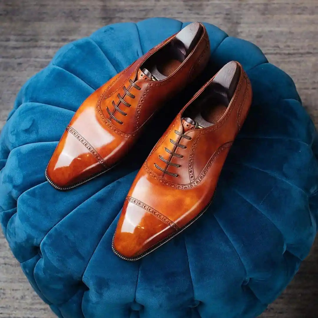 Tan Leather Enzo Brogue Oxford - Italian