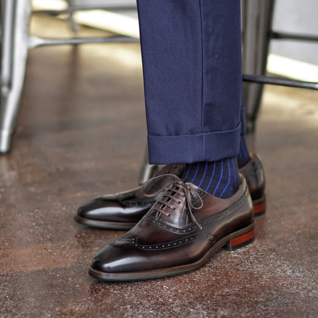 Burgundy Brown Leather Positano Brogue Oxford - Italian
