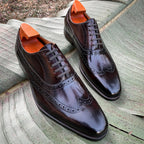 Burgundy Brown Leather Positano Brogue Oxford - Italian