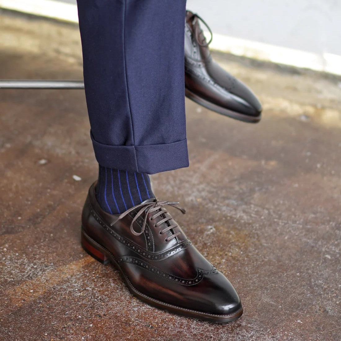 Burgundy Brown Leather Positano Brogue Oxford - Italian