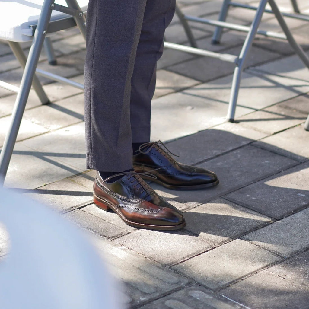 Burgundy Brown Leather Positano Brogue Oxford - Italian