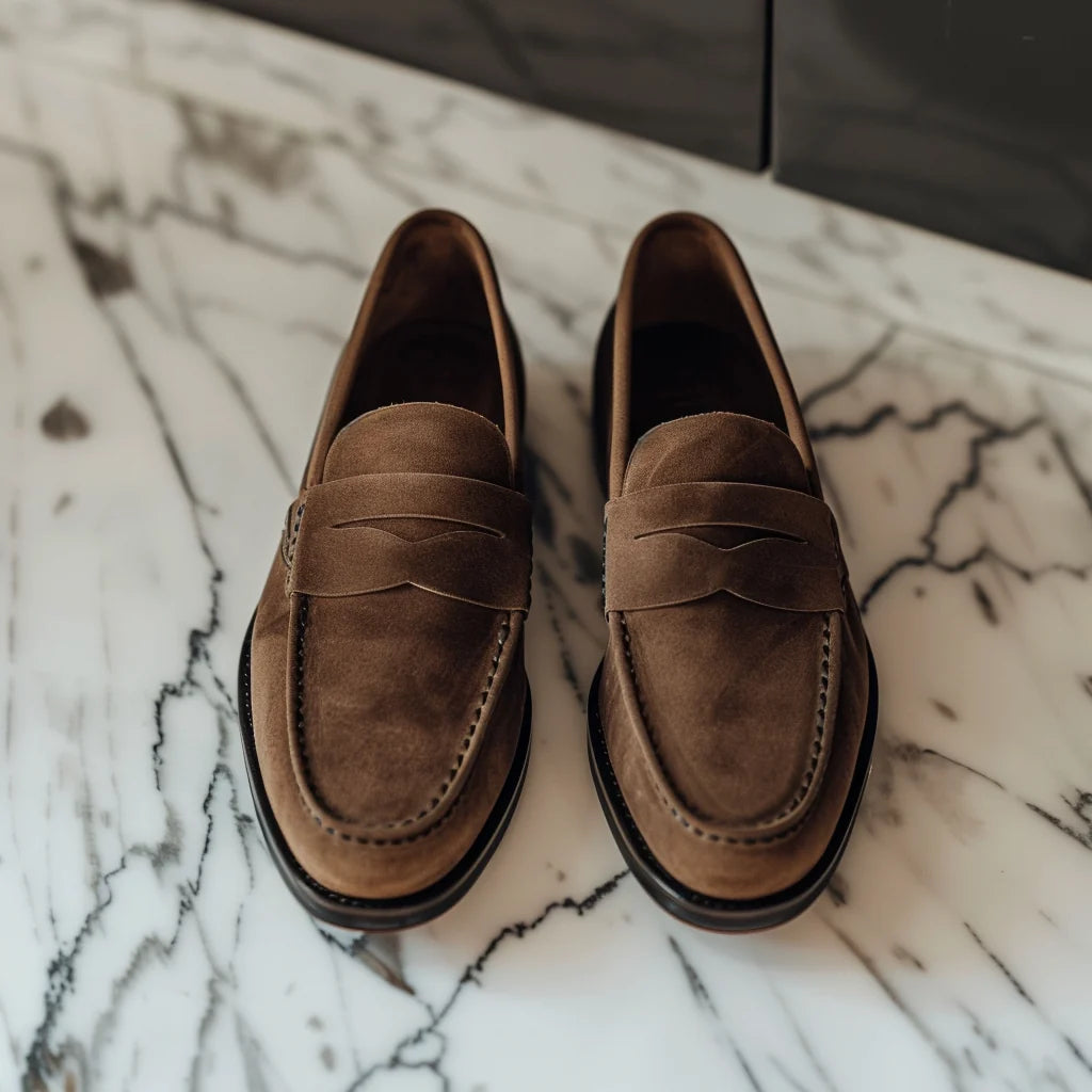 Brown Suede Leather Tiziano Penny Loafer