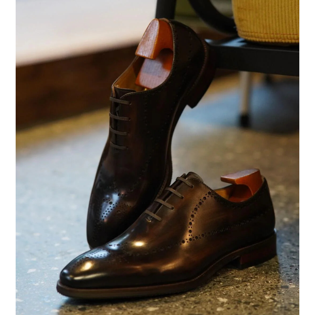 Burgundy Leather Ravenna Brogue Oxford - Italian