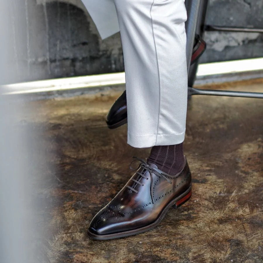 Burgundy Leather Ravenna Brogue Oxford - Italian