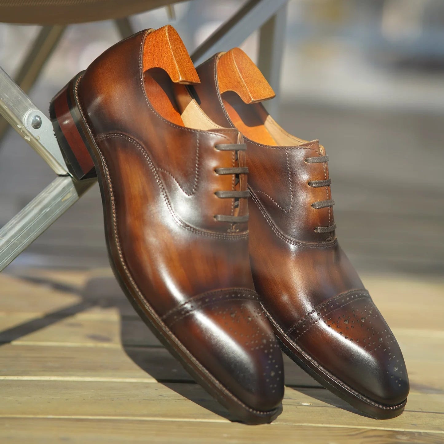 Brown Leather Sicilia Brogue Oxford - Italian
