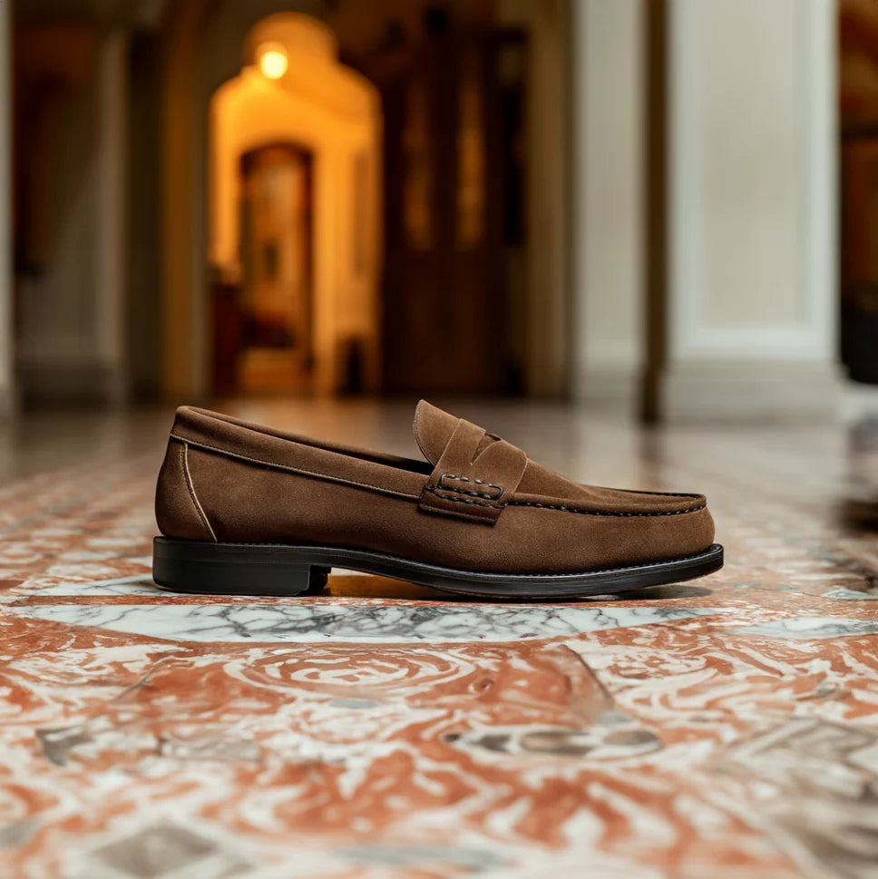 Brown Suede Leather Tiziano Penny Loafer
