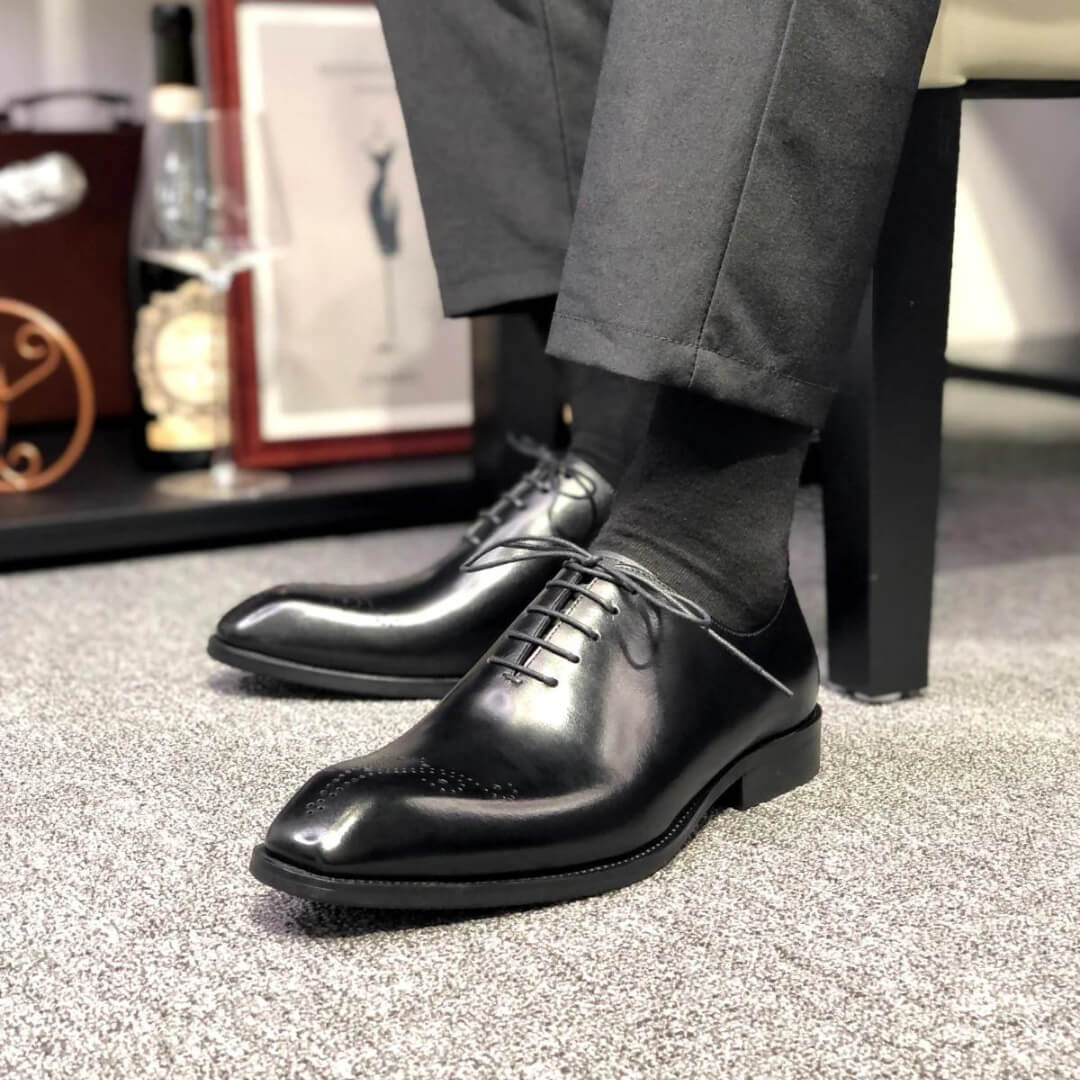 Black Leather Lucca Brogue Oxford - Italian