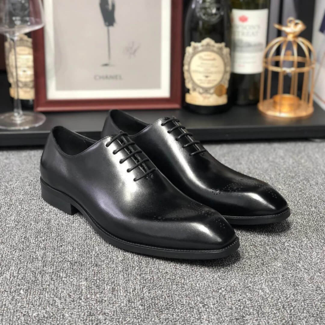 Black Leather Lucca Brogue Oxford - Italian