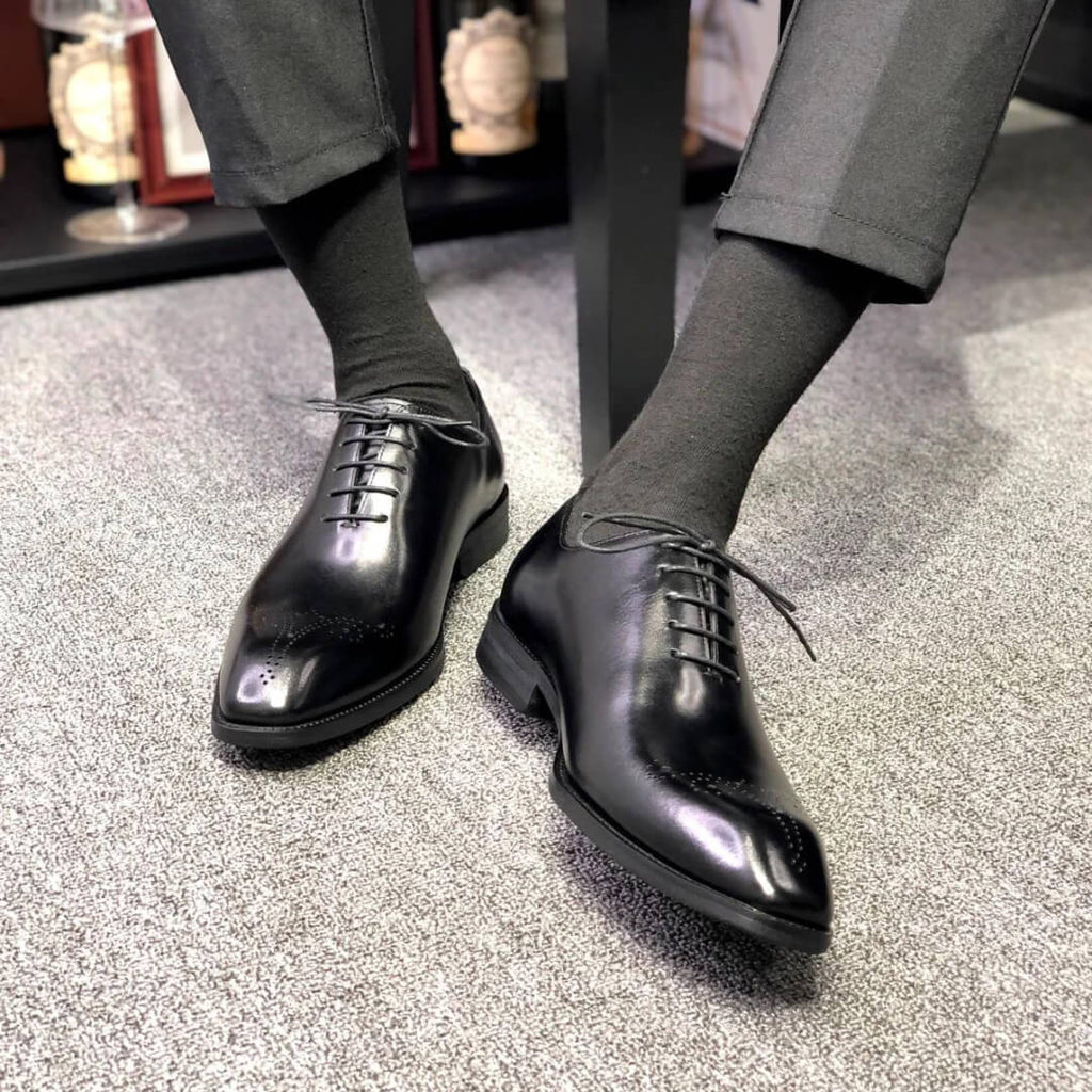 Black Leather Lucca Brogue Oxford - Italian