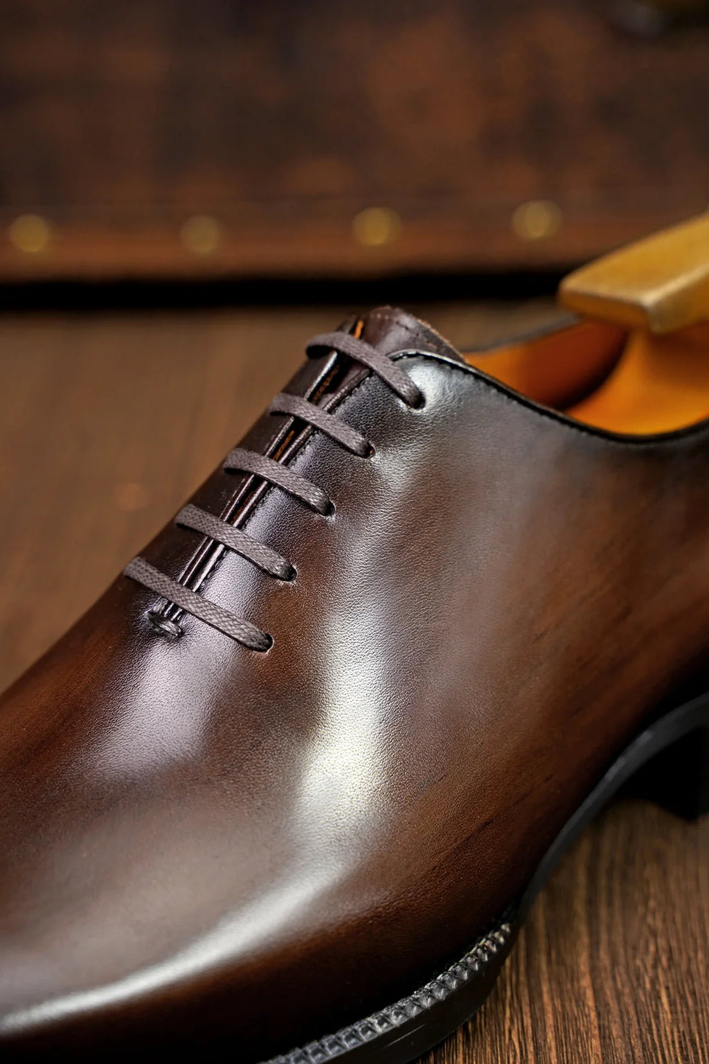 Brown Leather Pisa Wholecut Oxford - Italian