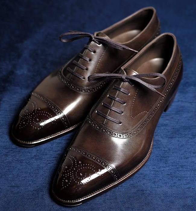 Brown Leather Lorenzo Brogue Oxford - Italian