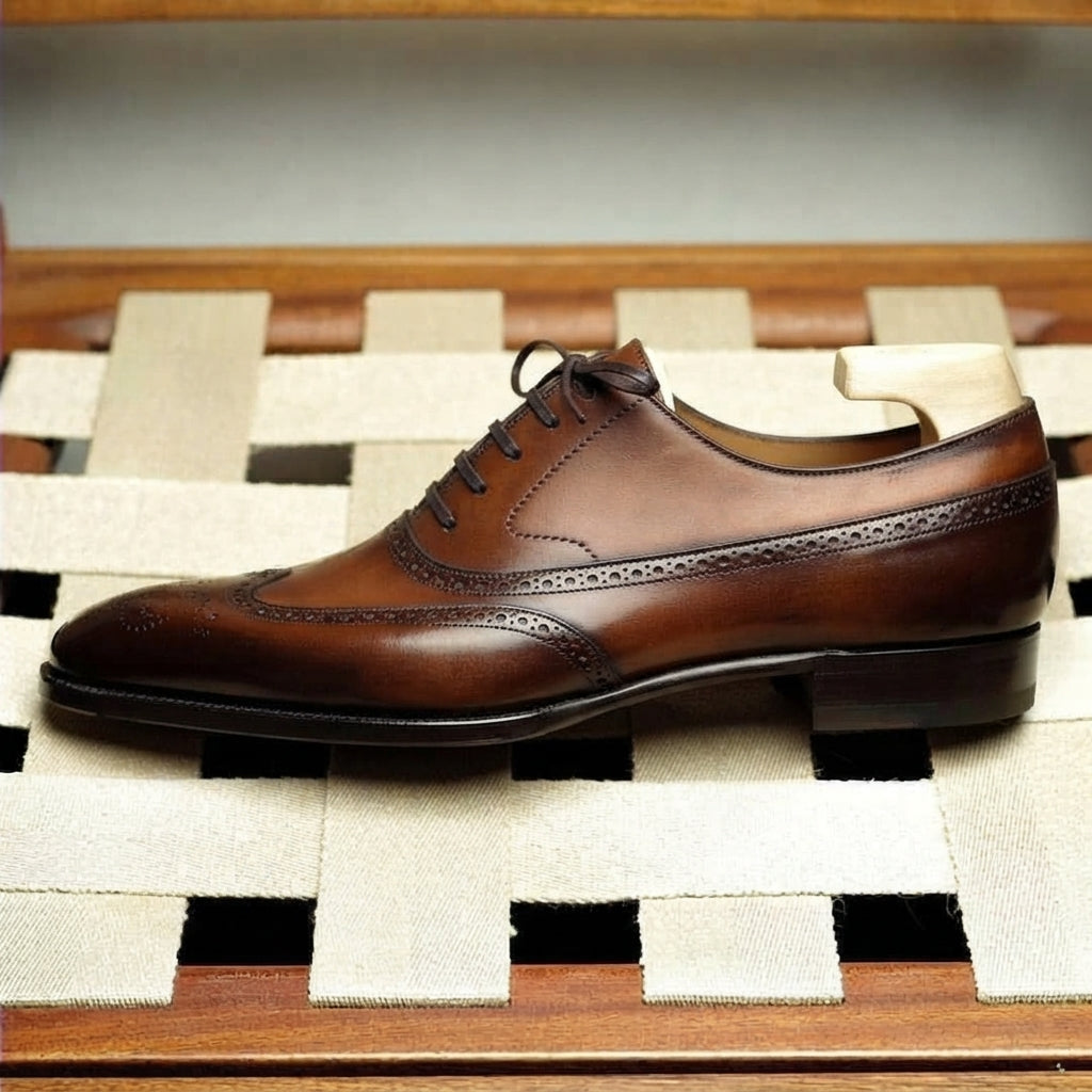 Brown Leather Alessio Brogue Oxford - Italian