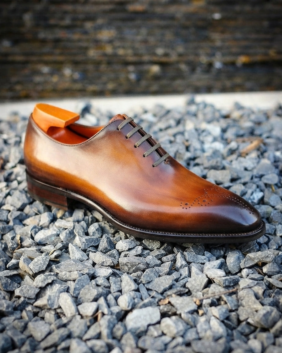 Tan Leather Benedetto Brogue Oxford - Italian
