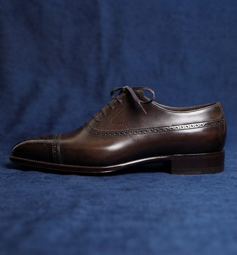 Brown Leather Lorenzo Brogue Oxford - Italian