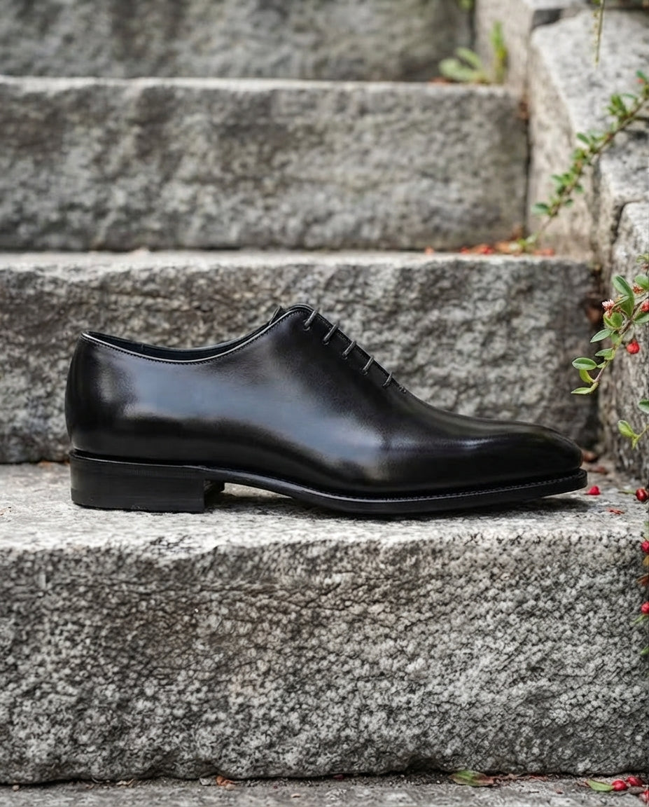 Black Leather Dominic Brogue Oxford - Italian