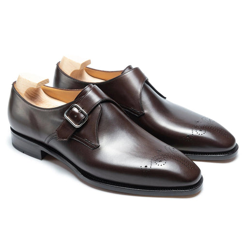 Brown Leather Ilvoro Brogue Monk Strap Shoes