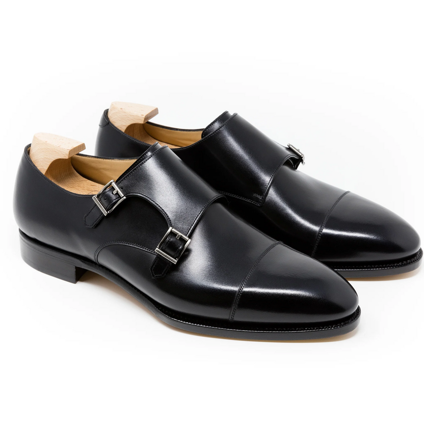 Black Leather Gavello Monk Strap Shoes