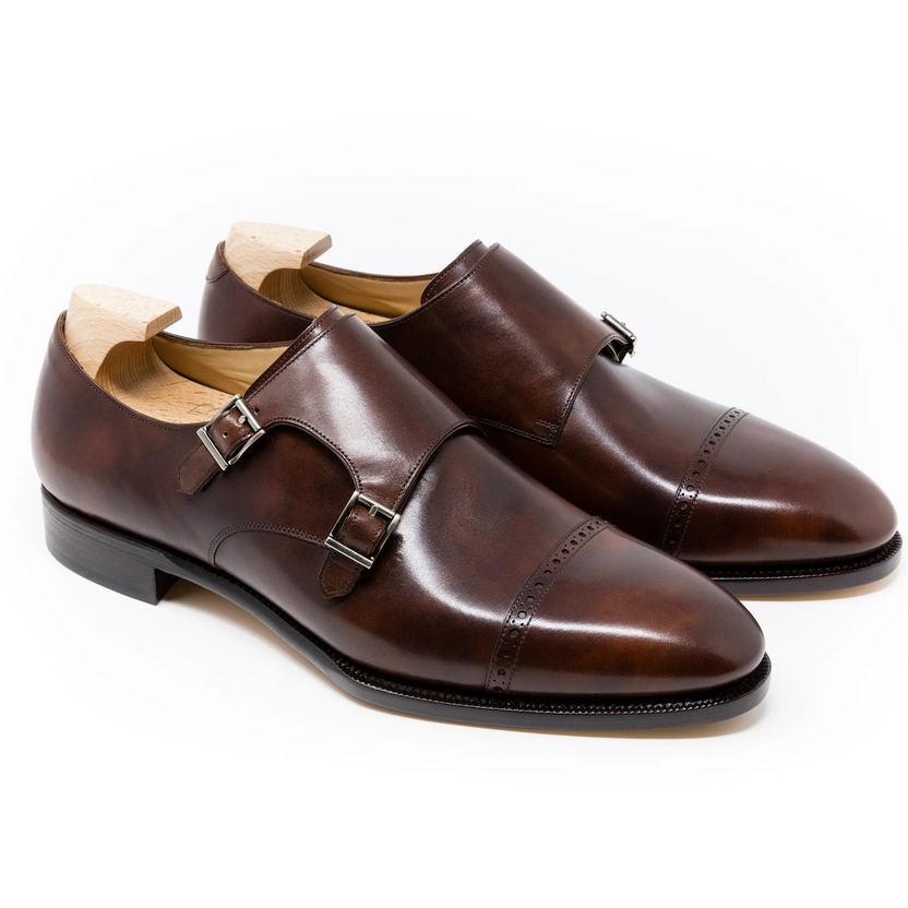 Brown Leather Florenzo Monk Strap Shoes