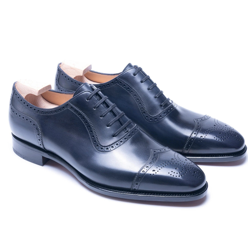 Navy Blue Leather Alvero Brogue Oxfords