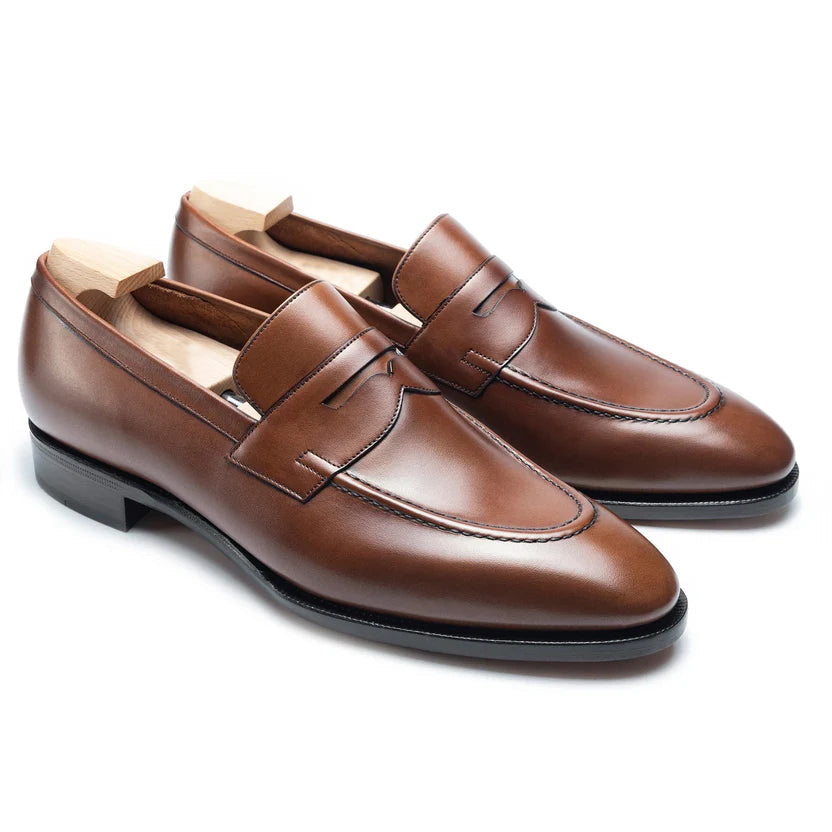 Brown Leather Rovento Penny Loafers