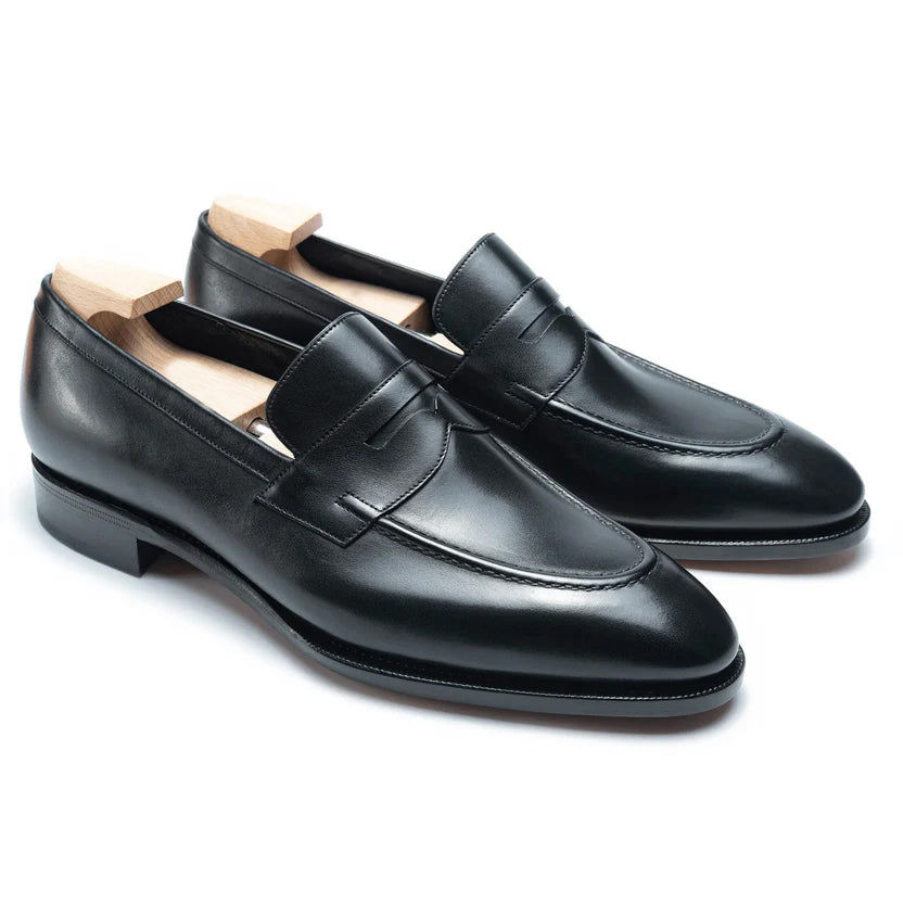Black Leather Carenzo Penny Loafers