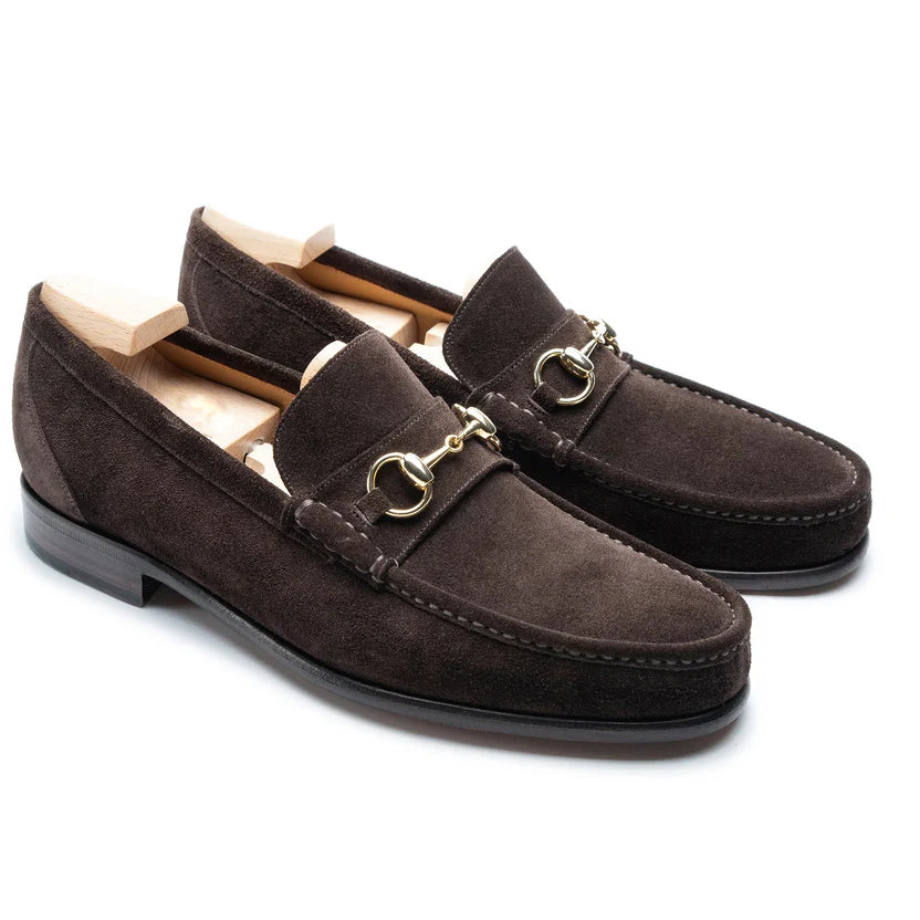 Dark Brown Suede Melvaro Horse Bit Loafers