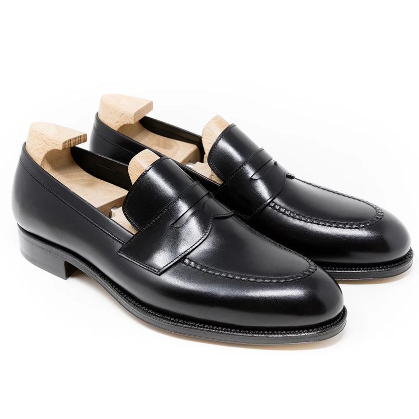 Black Leather Solvani Penny Loafers