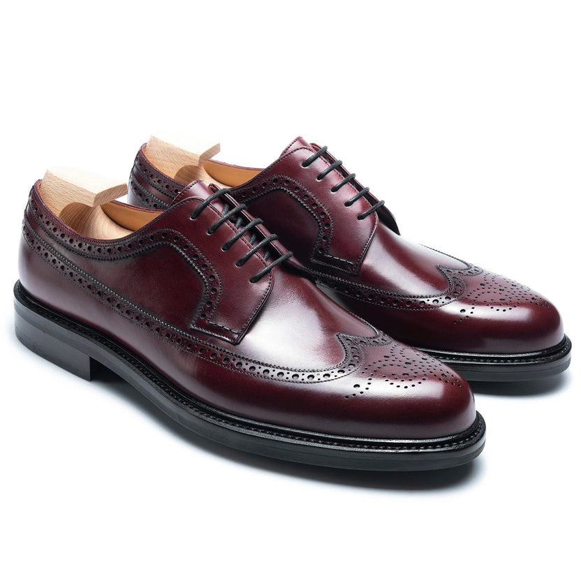 Burgundy Leather Zanello Brogue Derby Shoes