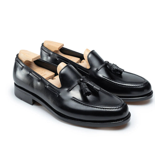 Black Leather Calvino Tassel Loafers