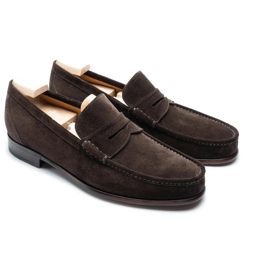 Dark Brown Suede Salvoro Penny Loafers