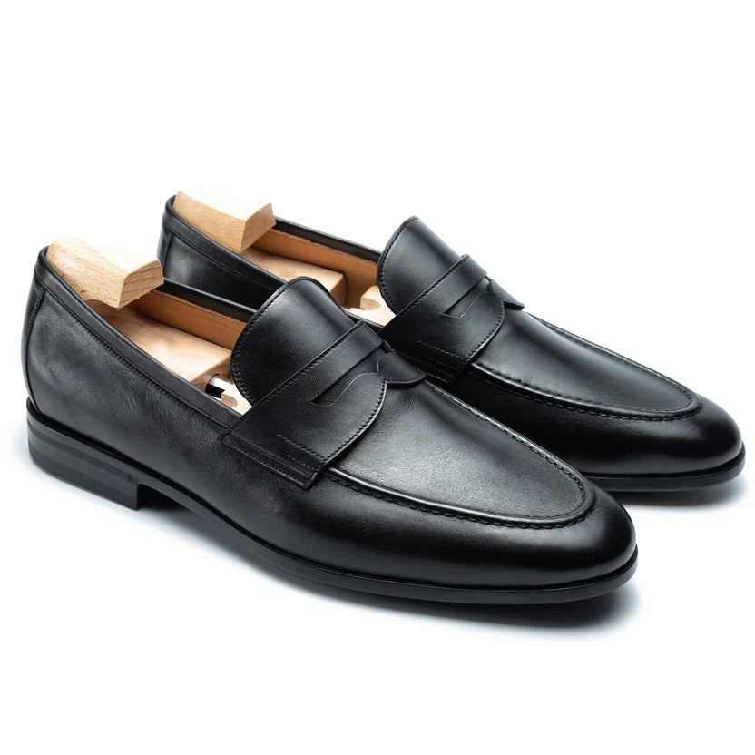 Black Leather Montello Penny Loafers