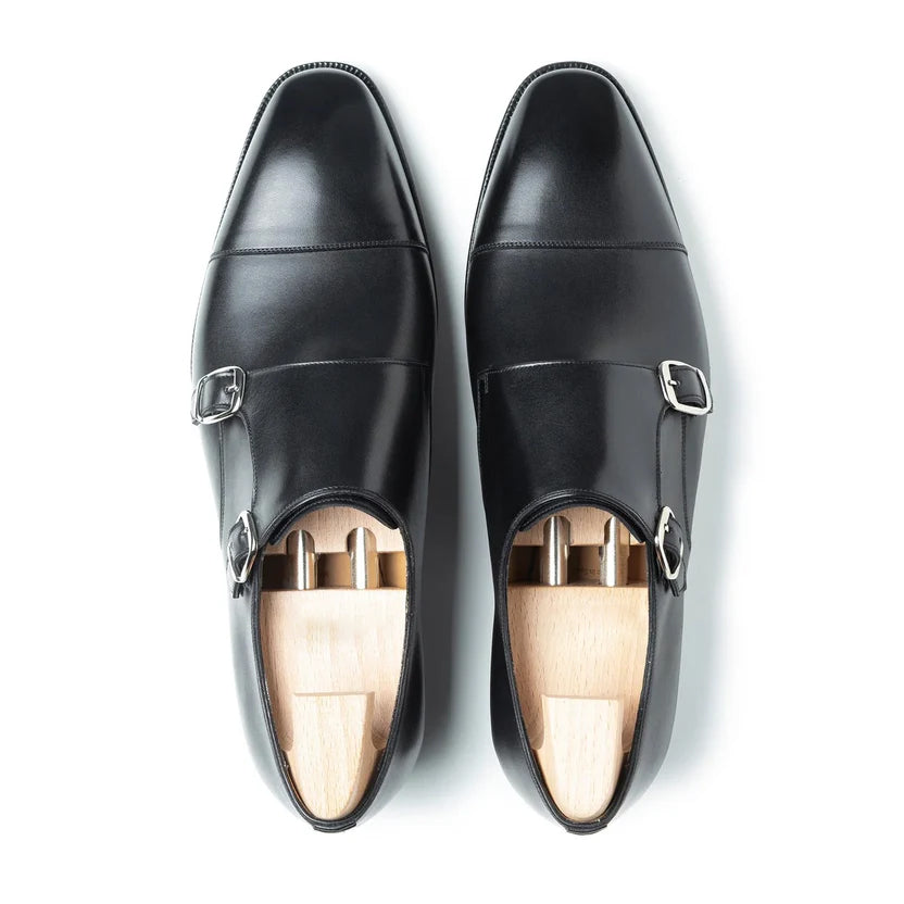 Black Leather Kervano Monk Strap Shoes