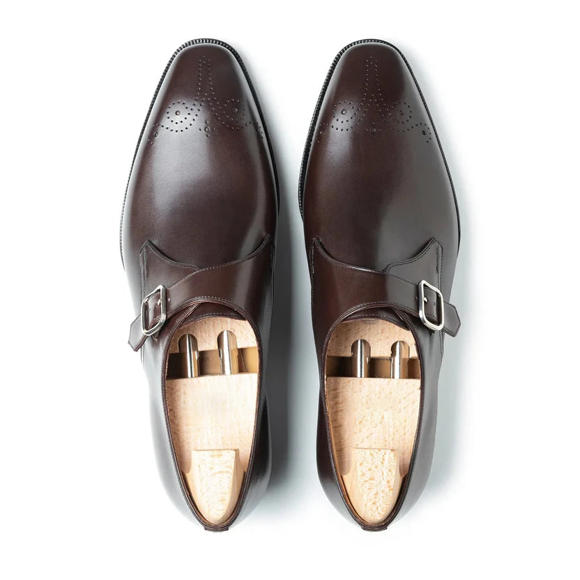 Brown Leather Ilvoro Brogue Monk Strap Shoes